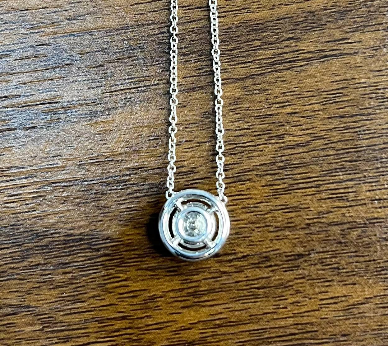 White Brilliant Round Diamond Solitaire Halo Set 18K White Gold Pendant Necklace