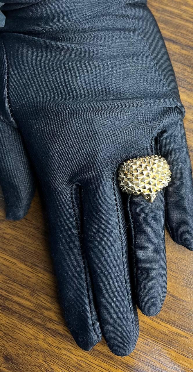 Hedgehog Spikey Emerald Eyes 18K Gold Statement Unique Cute Animal Ring