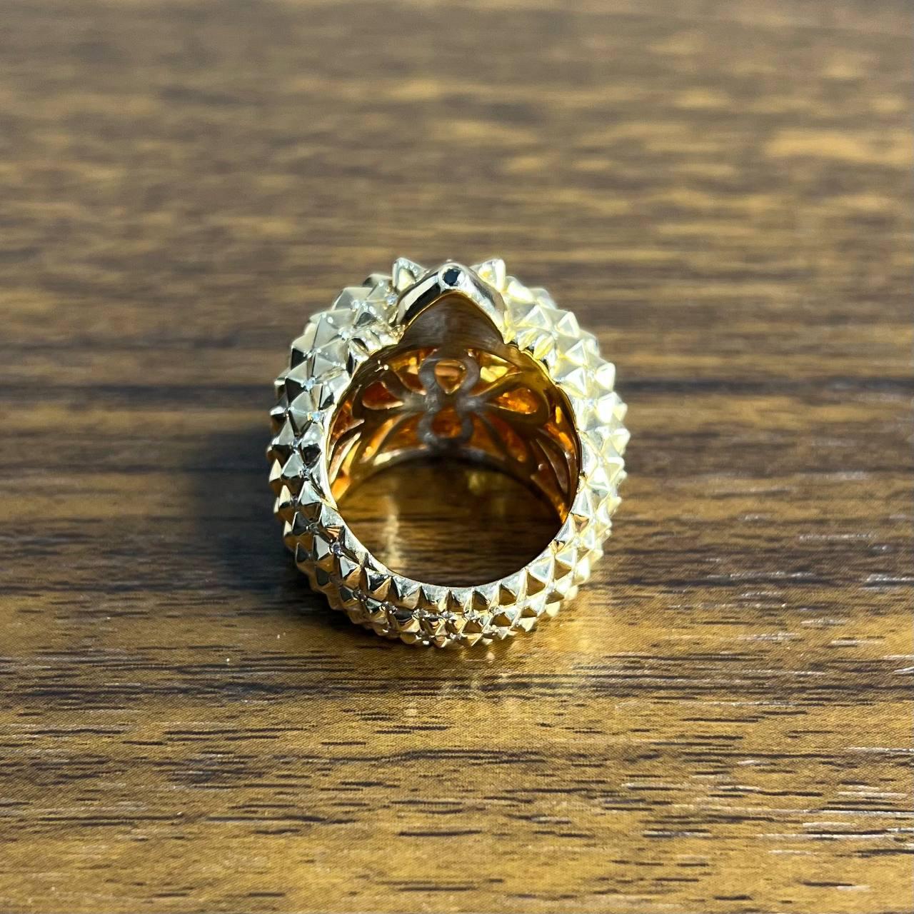 Hedgehog Spikey Emerald Eyes 18K Gold Statement Unique Cute Animal Ring