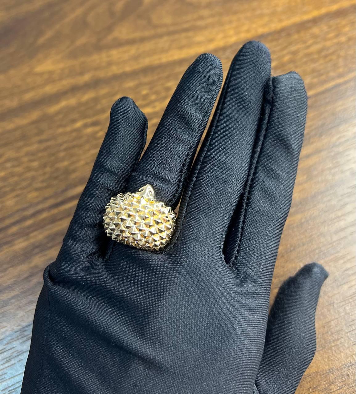 Hedgehog Spikey Emerald Eyes 18K Gold Statement Unique Cute Animal Ring