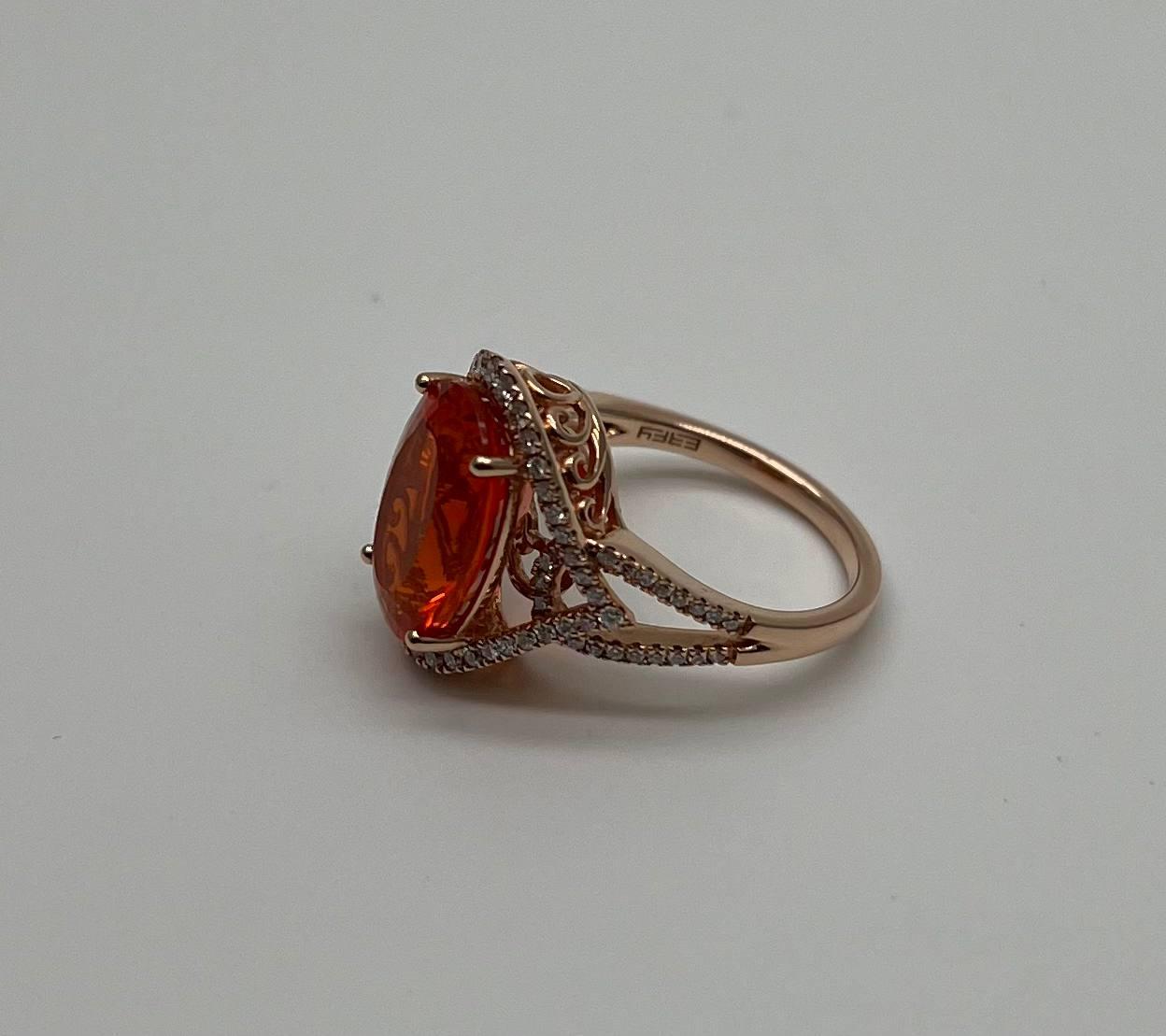 Oval Orange Fire Opal Diamonds Halo 14K Rose Gold Statement Classic Ring