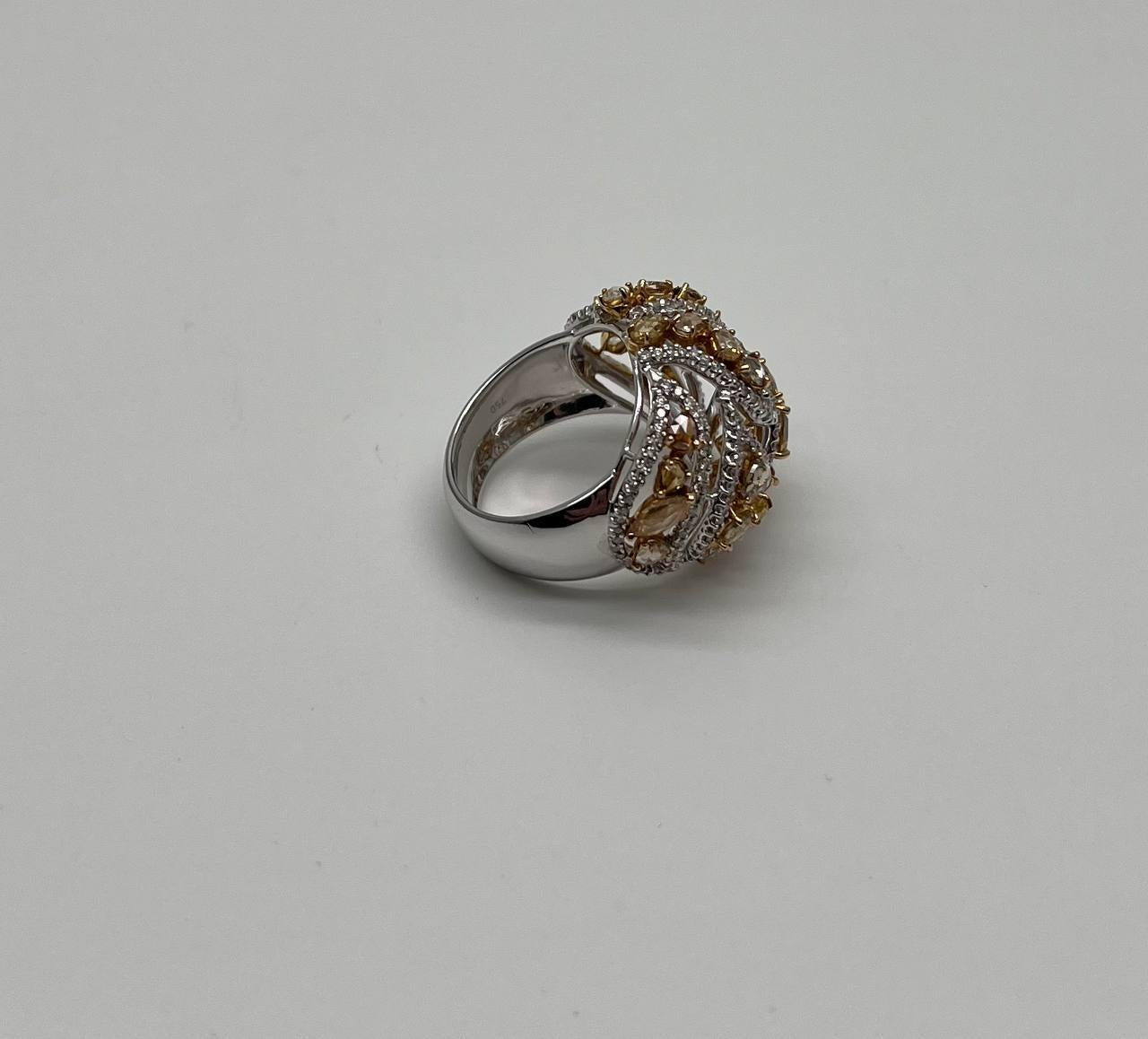 Fancy Cut Shape Yellow Sapphire White Diamond 18 Karat White Gold Statement Ring