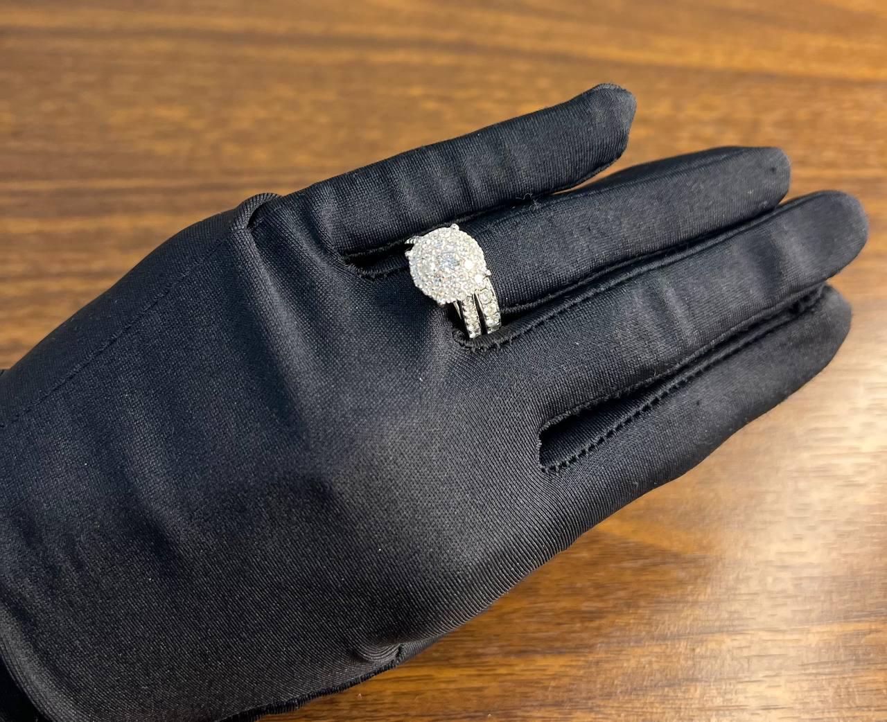 Classic Engagement Wedding Diamond Illusion Set Pave Cluster 14K White Gold Ring