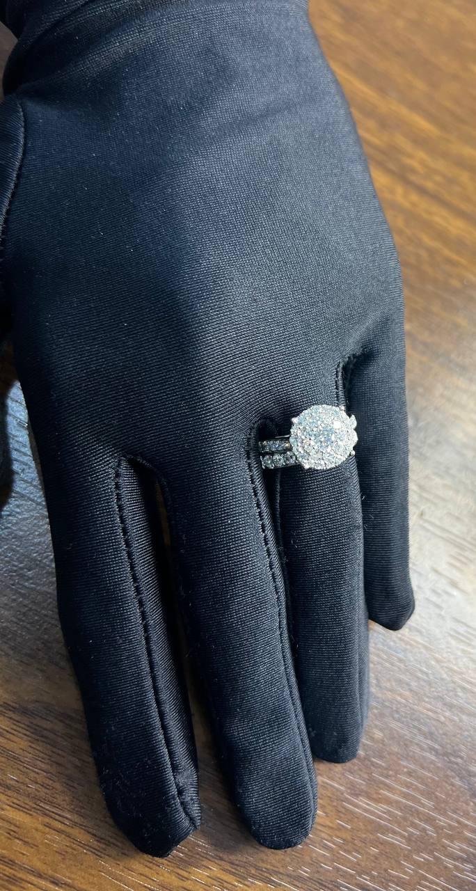 Classic Engagement Wedding Diamond Illusion Set Pave Cluster 14K White Gold Ring