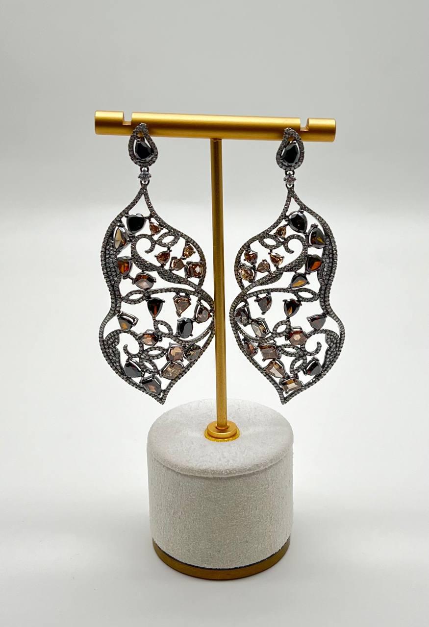 Fancy Color Diamond & White Diamonds 18K White Black Gold Statement Earrings