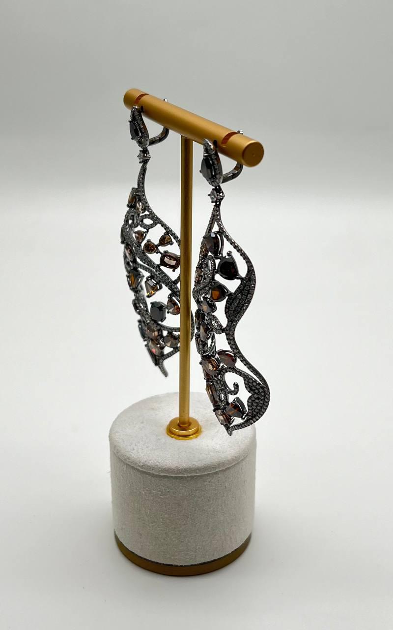 Fancy Color Diamond & White Diamonds 18K White Black Gold Statement Earrings