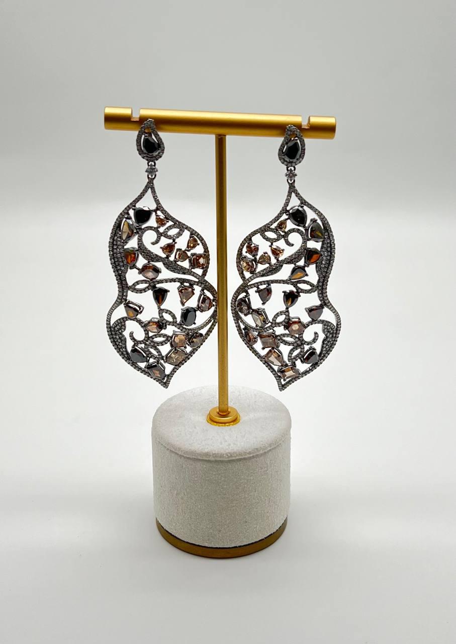Fancy Color Diamond & White Diamonds 18K White Black Gold Statement Earrings