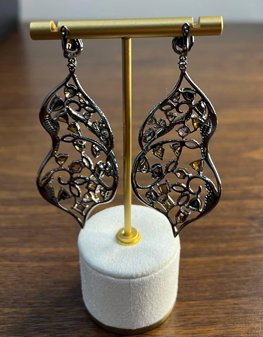 Fancy Color Diamond & White Diamonds 18K White Black Gold Statement Earrings