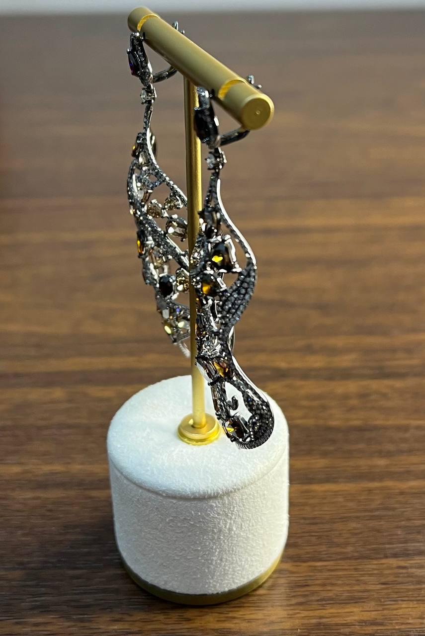 Fancy Color Diamond & White Diamonds 18K White Black Gold Statement Earrings