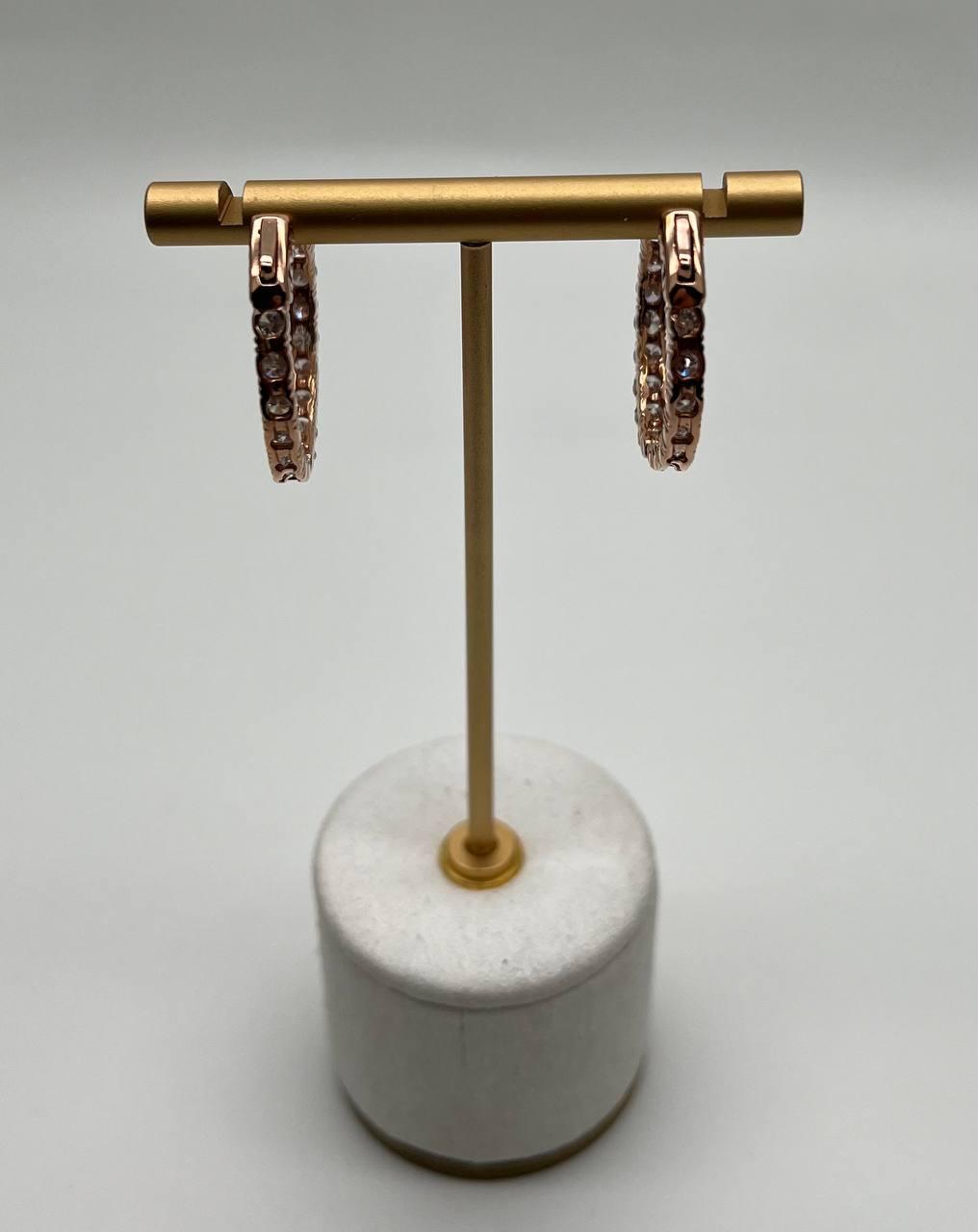 Classic Brilliant Round Diamond 18 Karat Rose Gold Medium Hoop Hoops Earrings