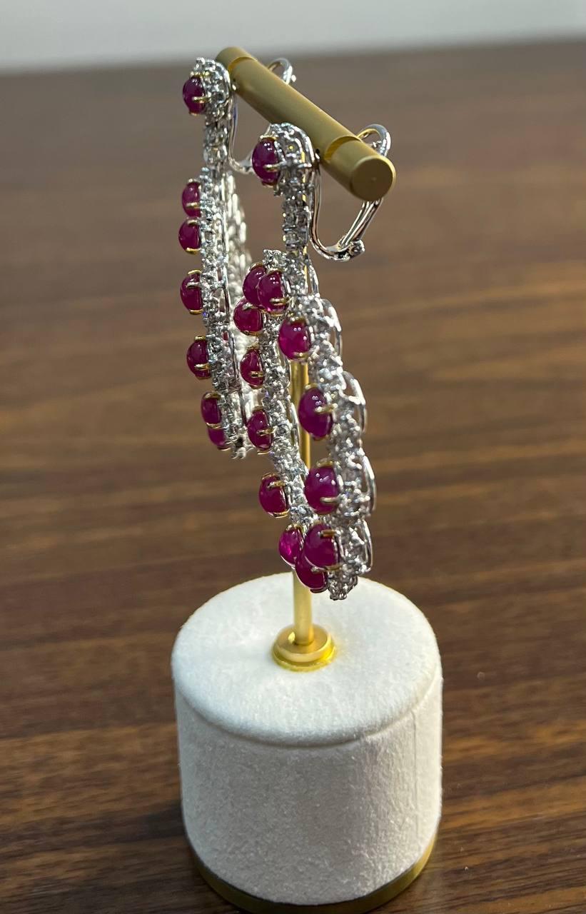 Ruby & White Diamond 18 Karat White Gold Chandelier Statement Circle Earrings