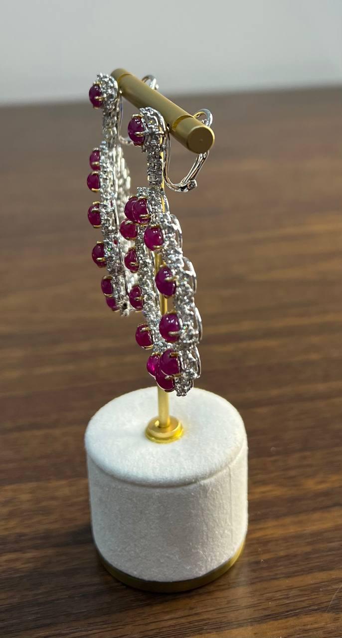 Ruby & White Diamond 18 Karat White Gold Chandelier Statement Circle Earrings