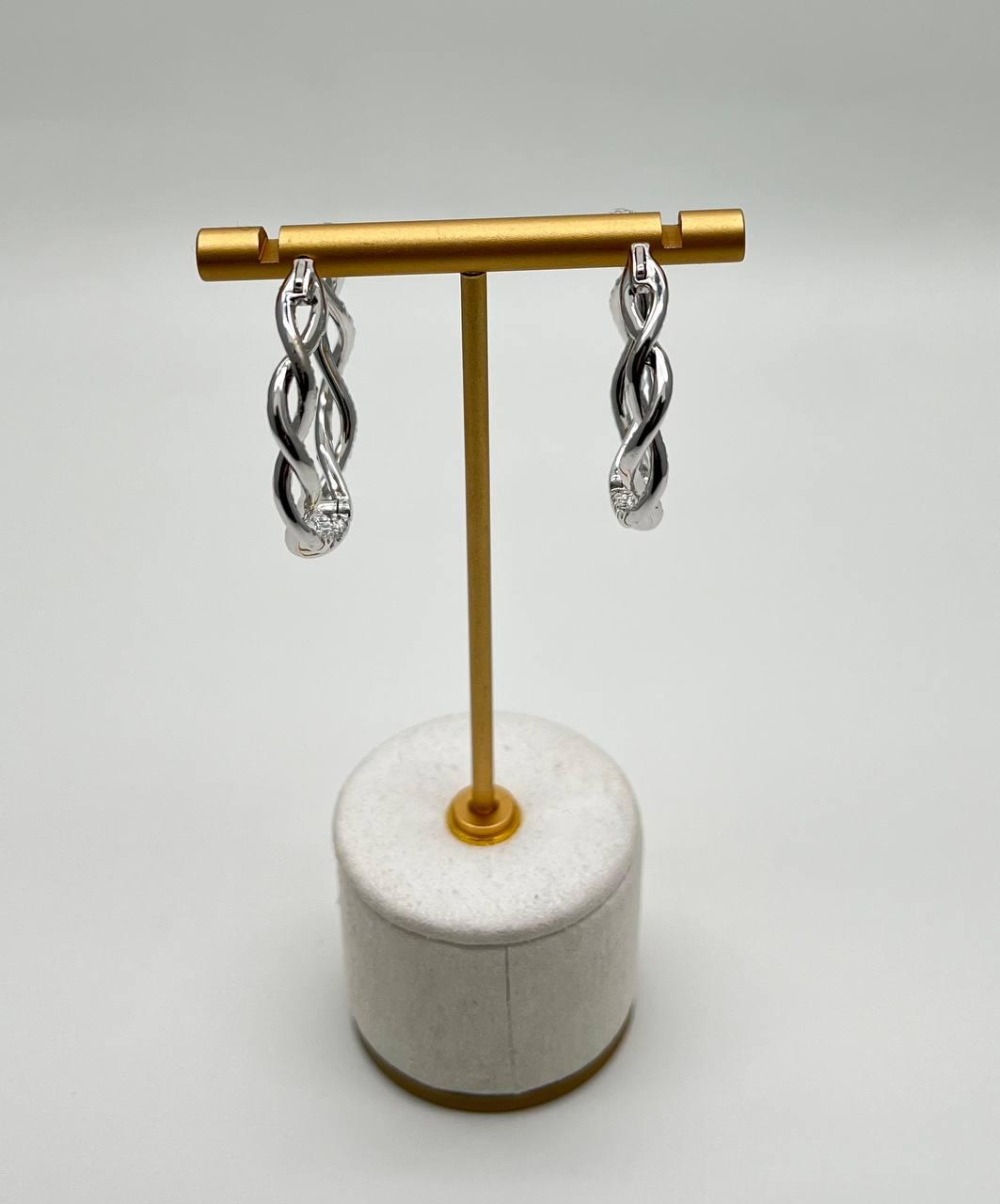 Medium Diamond Hoop Eternity Twist Wave 18K White Gold Statement Drop Earrings