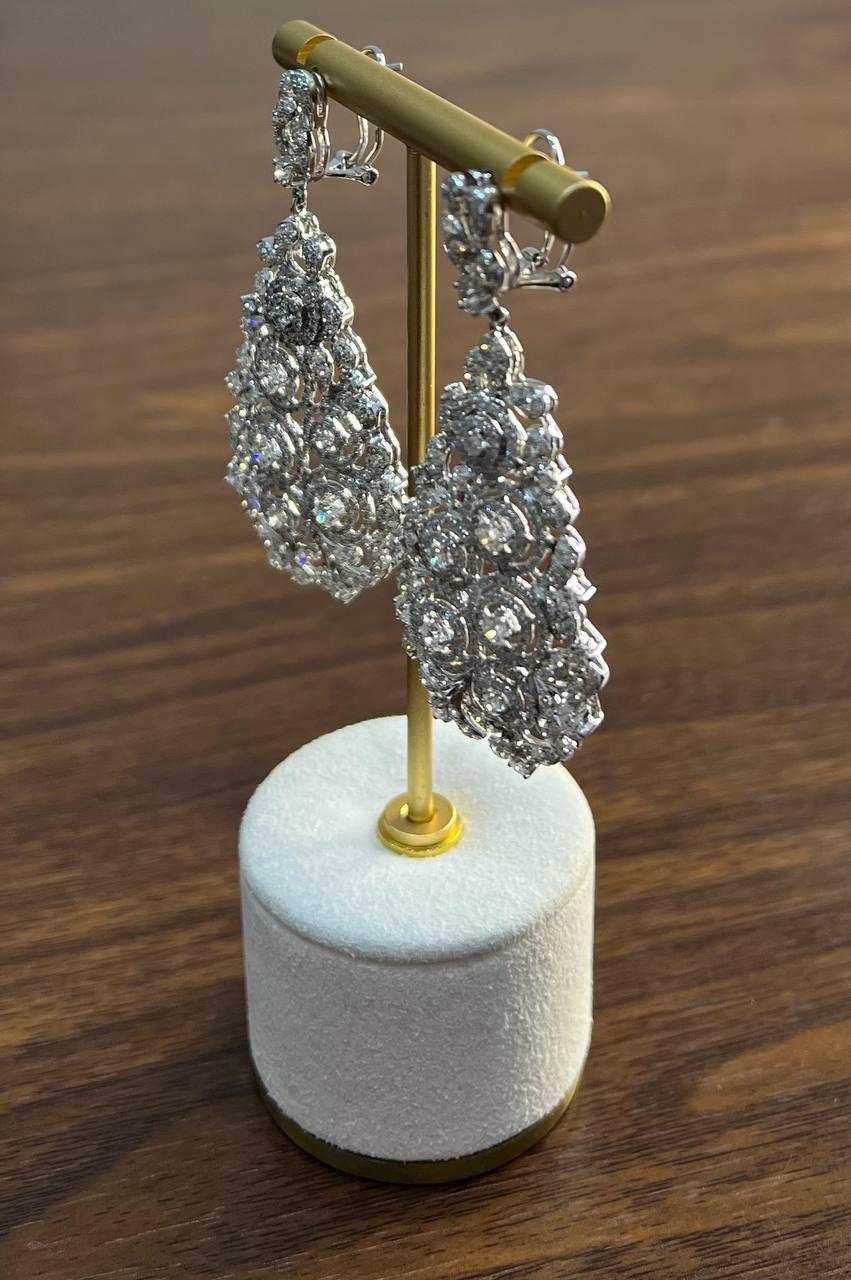 Brilliant White Diamonds Pave Filigree Statement Drop 18K White Gold Earrings