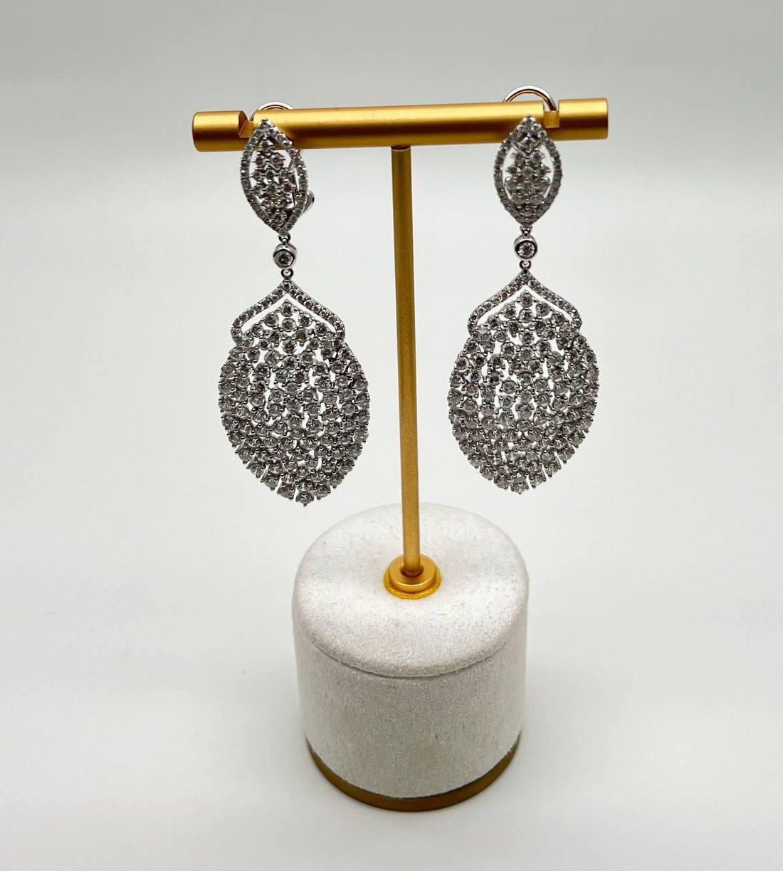 White Brilliant Cut Pave Diamond 18K White Gold Statement Drop Unique Earrings