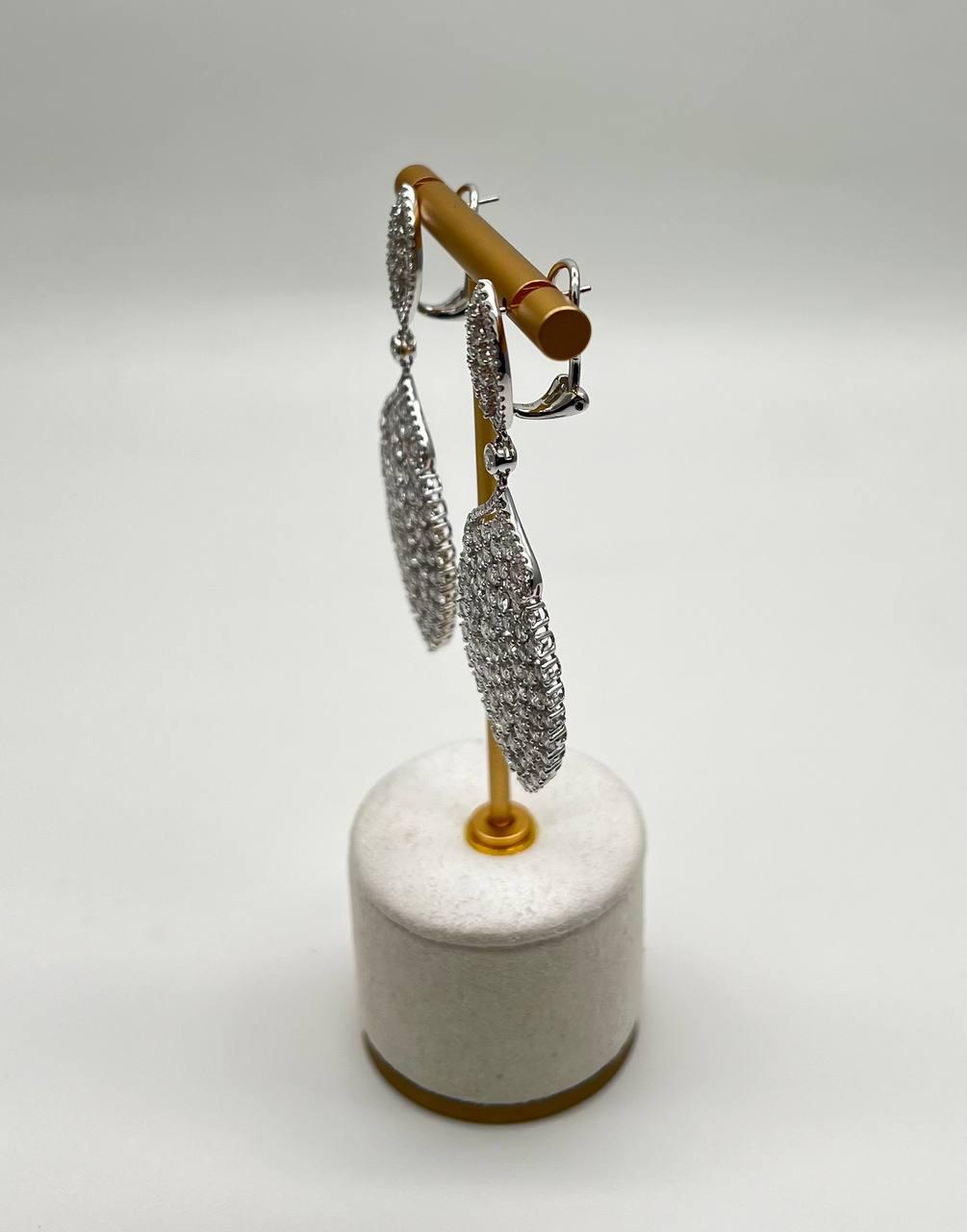 White Brilliant Cut Pave Diamond 18K White Gold Statement Drop Unique Earrings