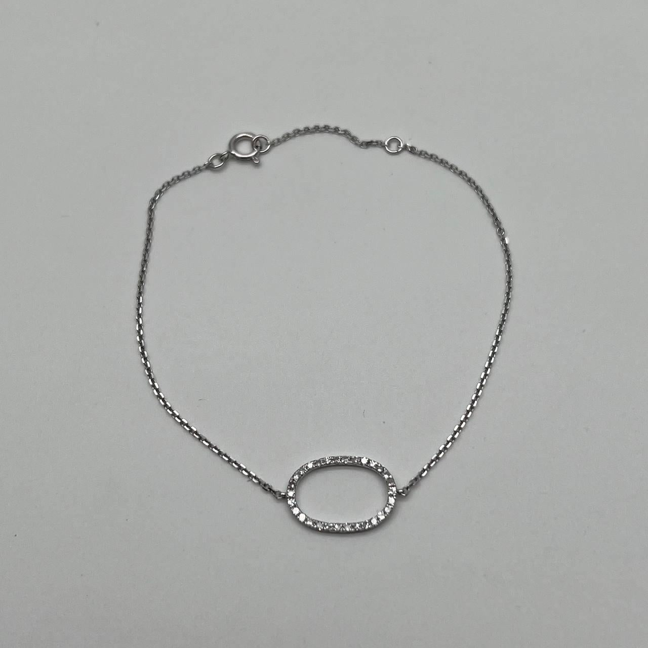Classic Diamond Oval Shape Statement 14K White Gold Chain Minimalistic Bracelet