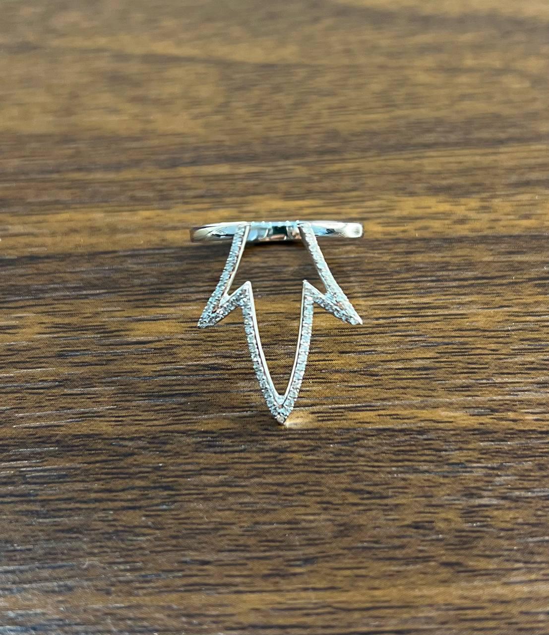 Crown Geometric Minimalist Brilliant Cut White Diamond 14 Karat White Gold Ring