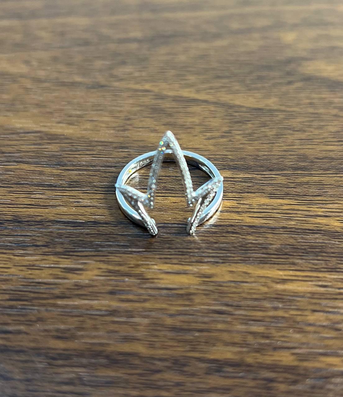 Crown Geometric Minimalist Brilliant Cut White Diamond 14 Karat White Gold Ring