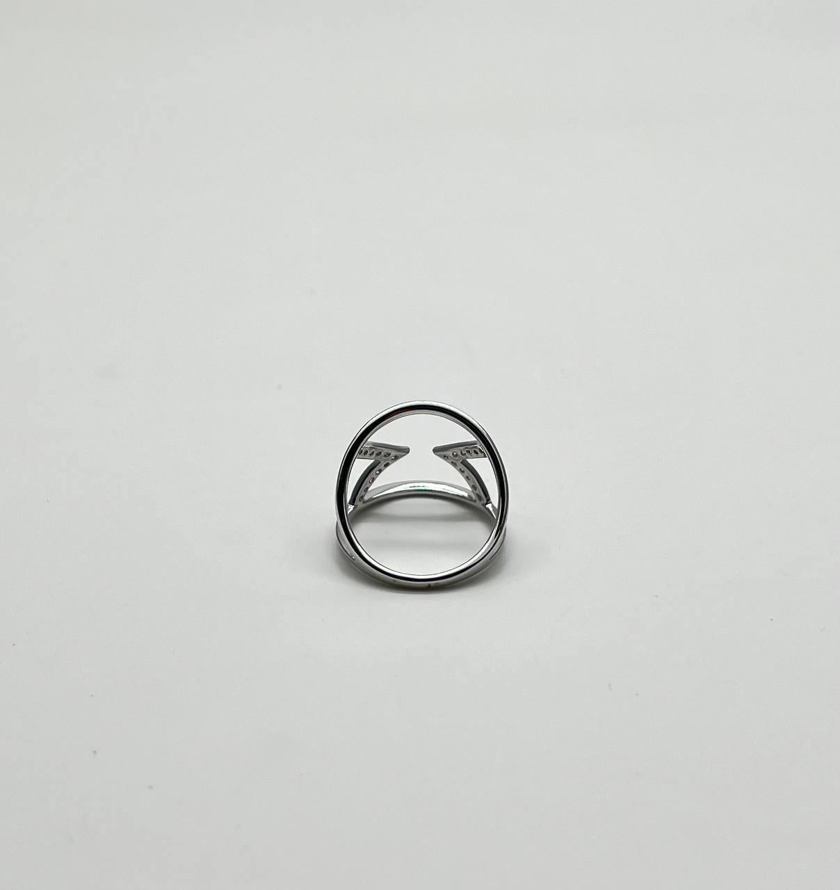 Geometric V Shape Open Brilliant Cut White Diamond 18 Karat White Gold Ring