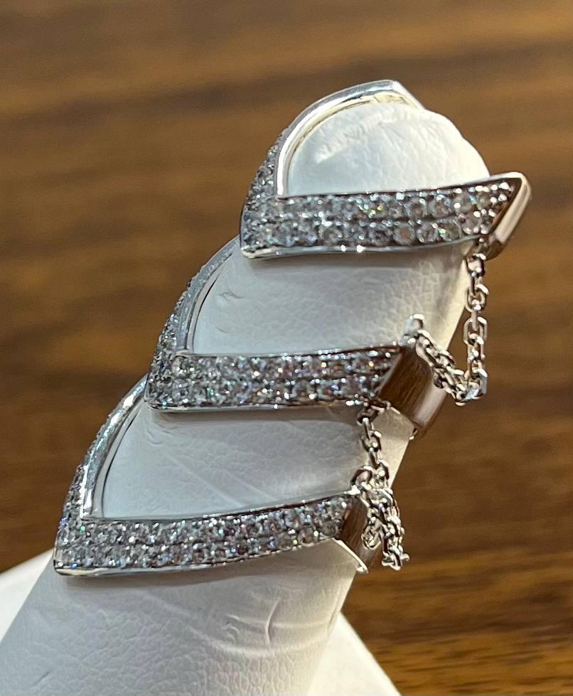 Diamond V Shaped Chain Statement Chevron 18 Karat White Gold Pave Statement Ring