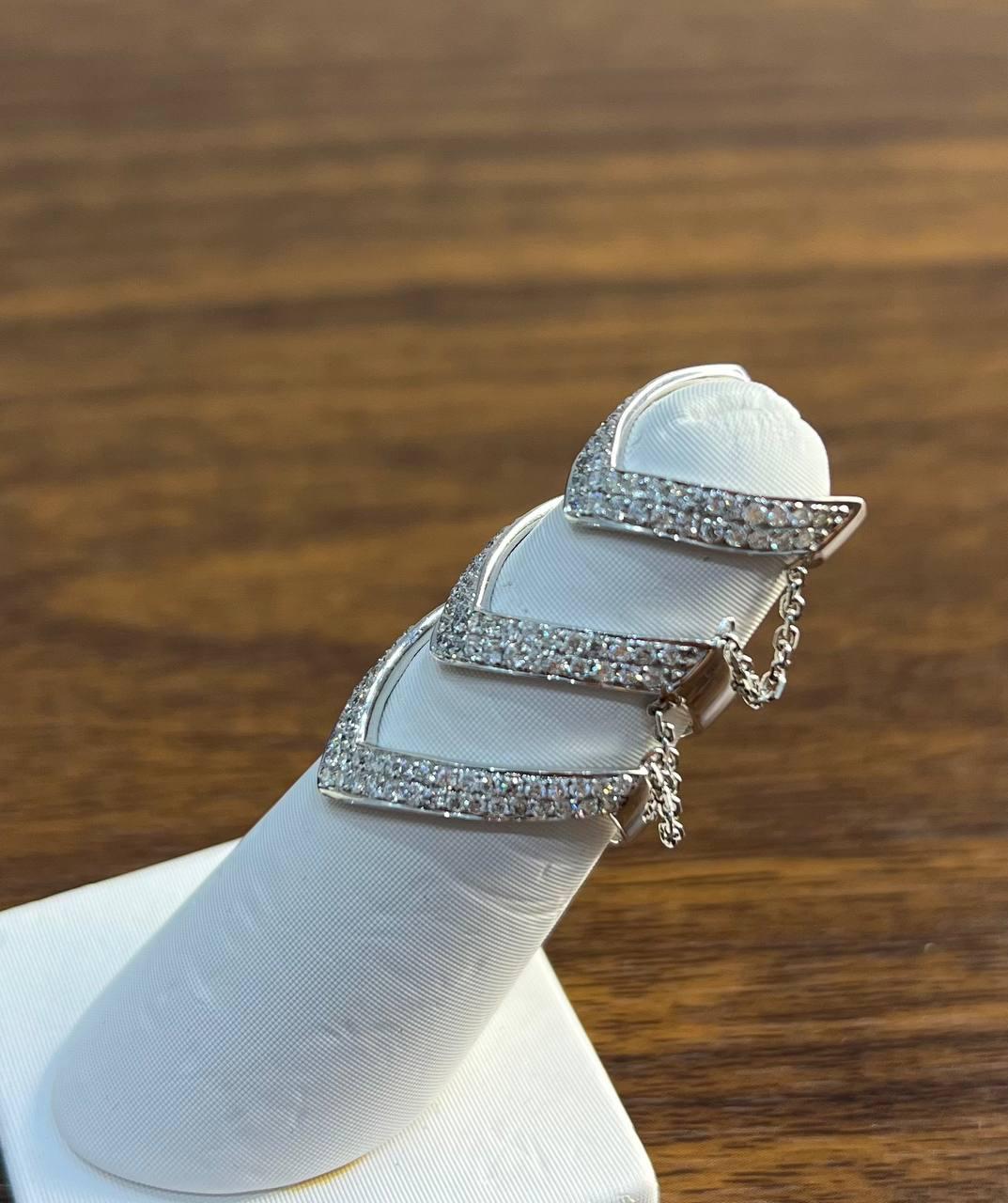 Diamond V Shaped Chain Statement Chevron 18 Karat White Gold Pave Statement Ring