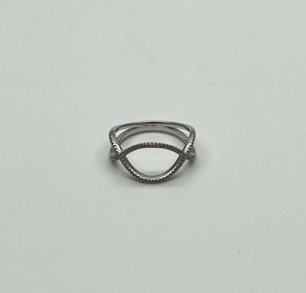 Geometric Infinity Twist Brilliant Cut White Diamond 18 Karat White Gold Ring