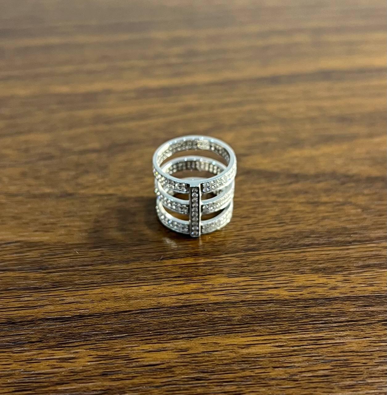 White Brilliant Diamond Pave Full Finger 14 Karat White Gold Statement Ring