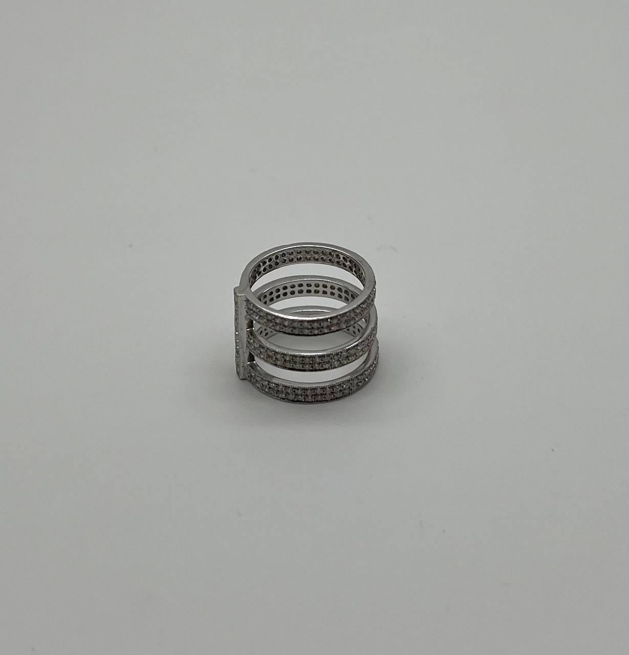White Brilliant Diamond Pave Full Finger 14 Karat White Gold Statement Ring