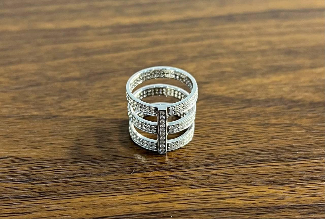 White Brilliant Diamond Pave Full Finger 14 Karat White Gold Statement Ring