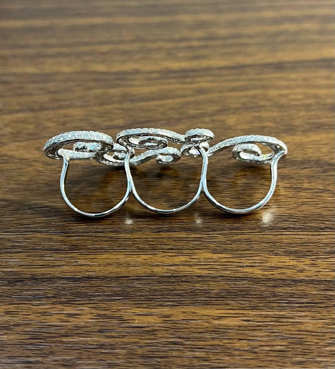 Full Finger Hand White Brilliant Diamond Knuckle 18K White Gold Statement Ring