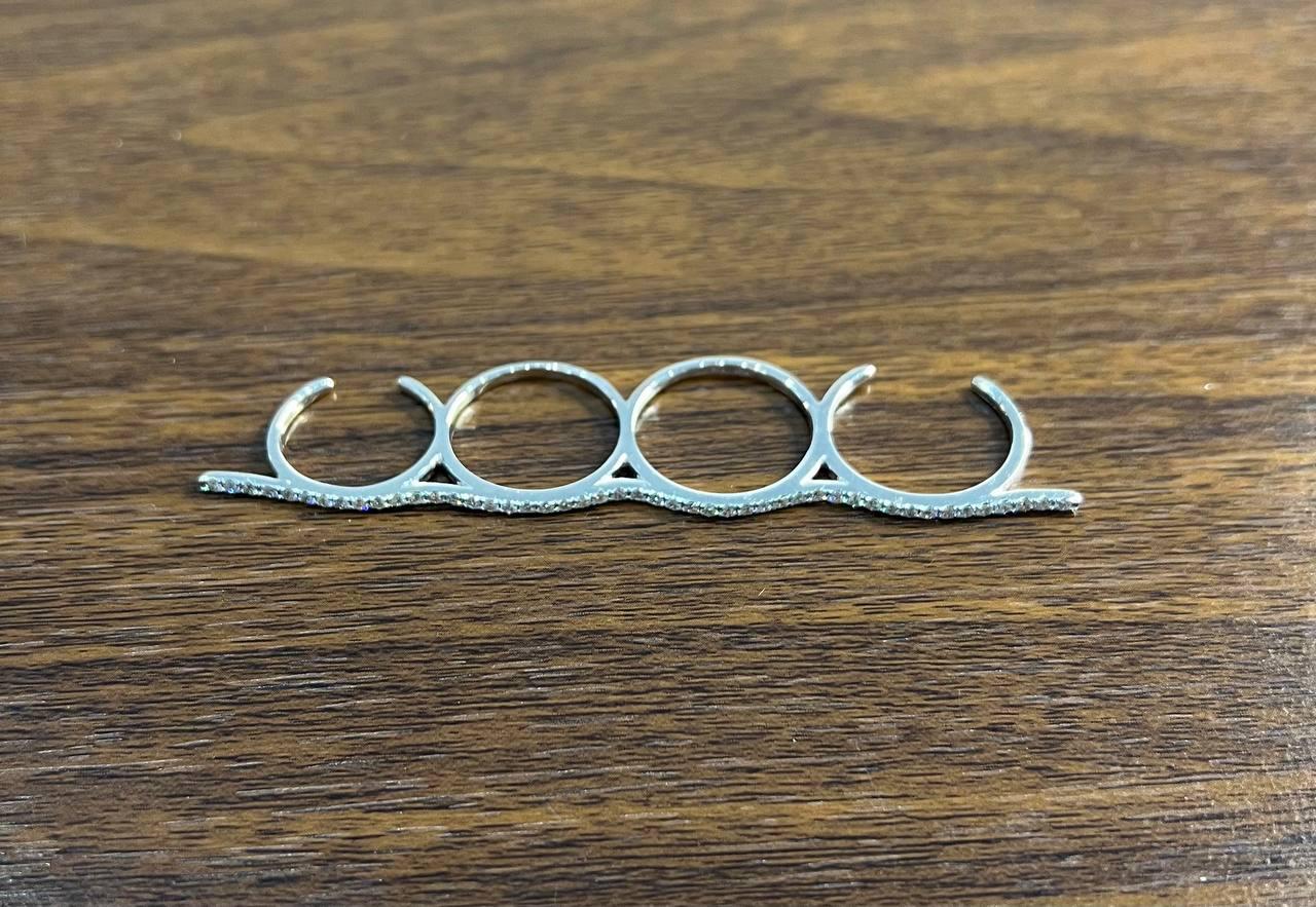 Full Finger Hand White Brilliant Diamond Knuckle 14K White Gold Statement Ring