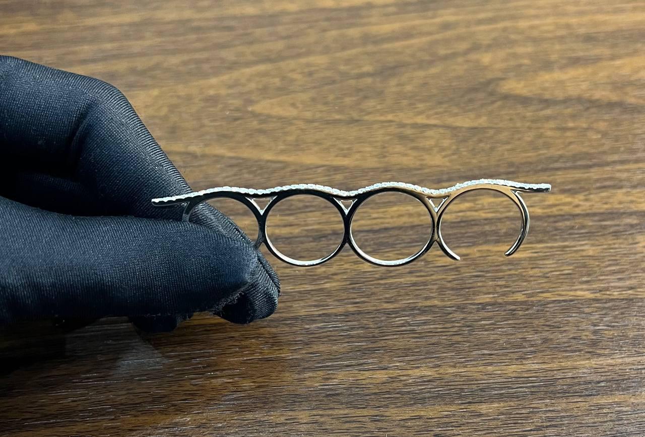 Full Finger Hand White Brilliant Diamond Knuckle 14K White Gold Statement Ring