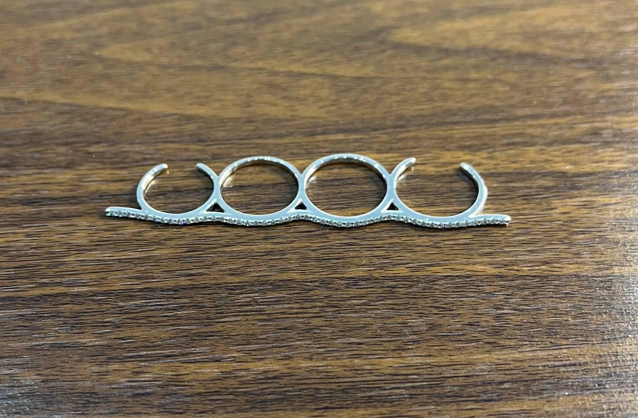 Full Finger Hand White Brilliant Diamond Knuckle 14K White Gold Statement Ring