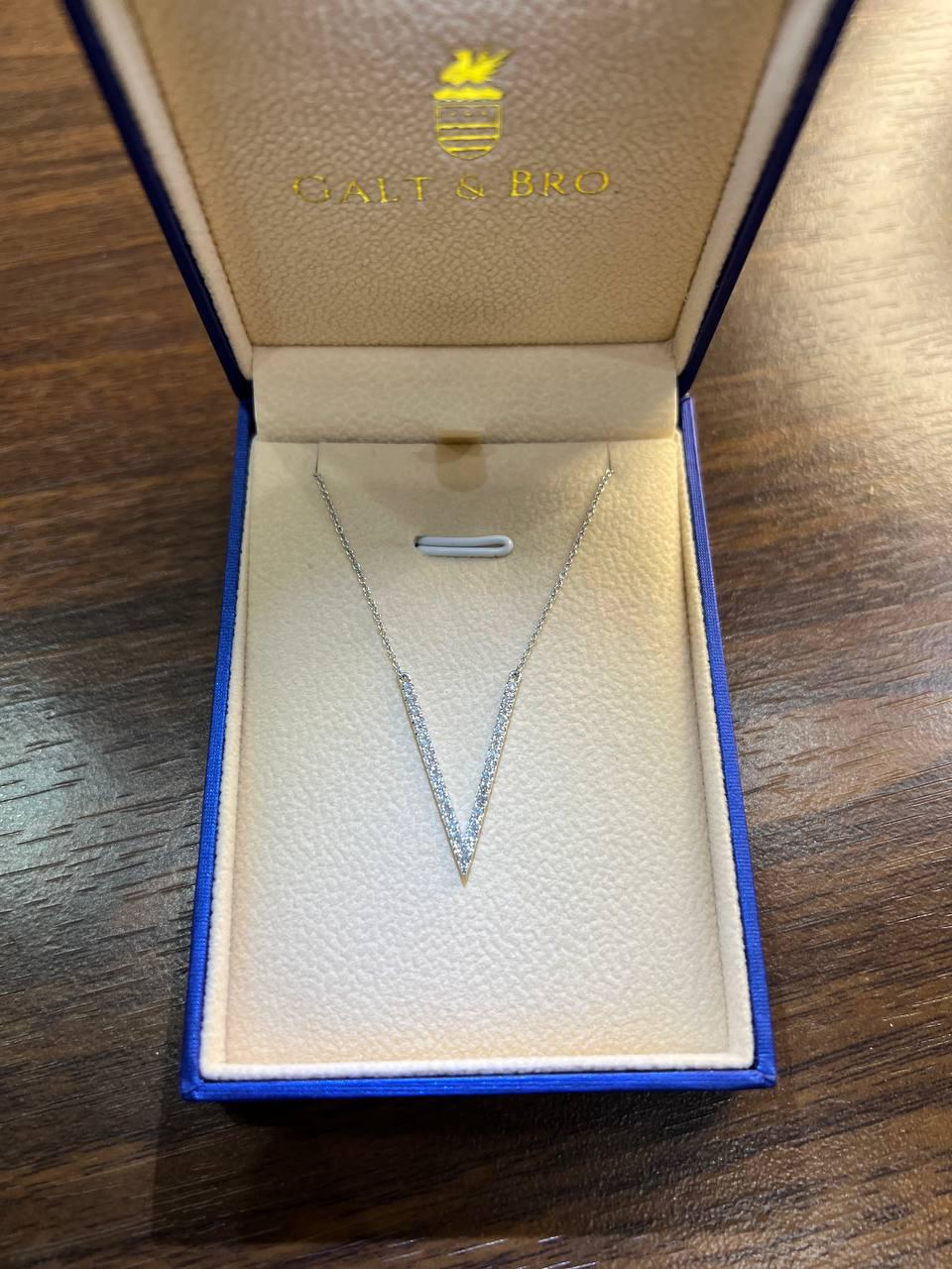 V Shaped Letter Geometric Statement Diamond 14K White Gold Pendant Necklace