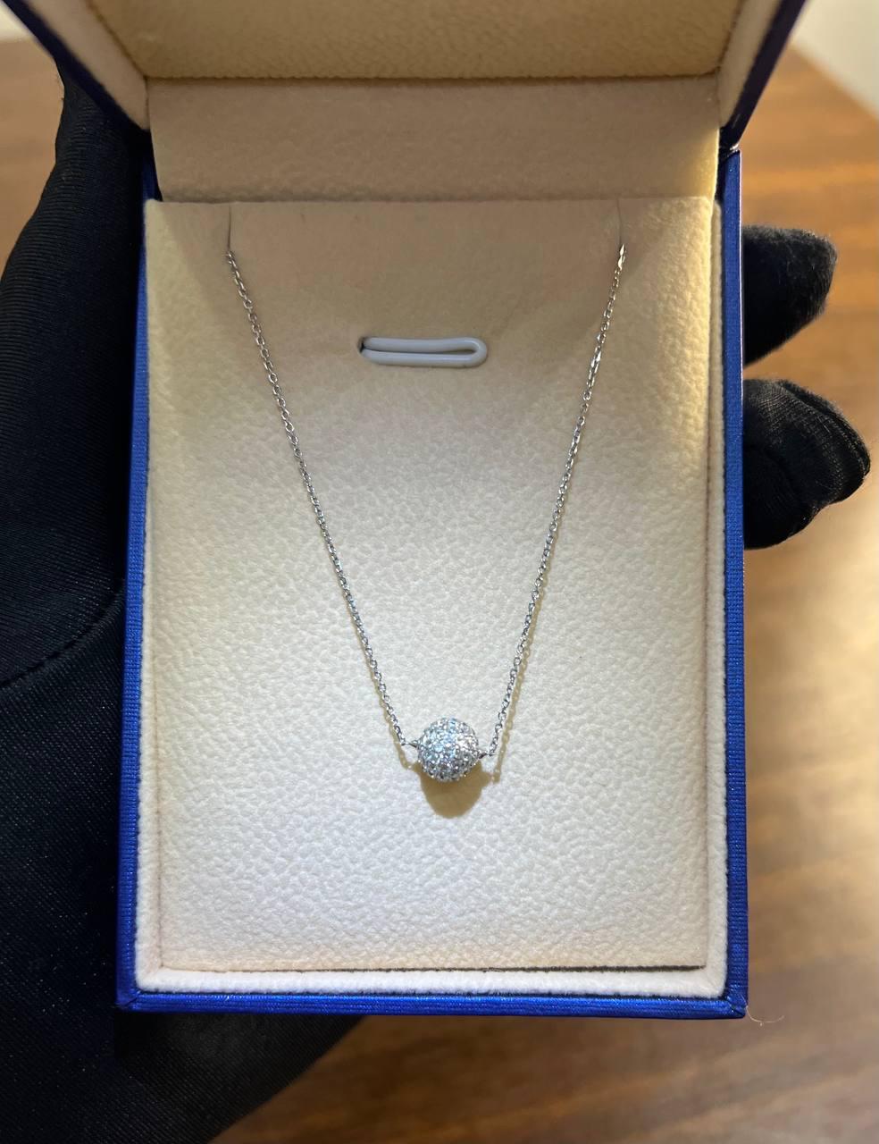 White Brilliant Diamond Pave Round Sphere 14K White Gold Pendant Necklace