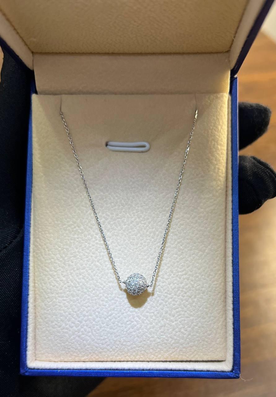 White Brilliant Diamond Pave Round Sphere 14K White Gold Pendant Necklace