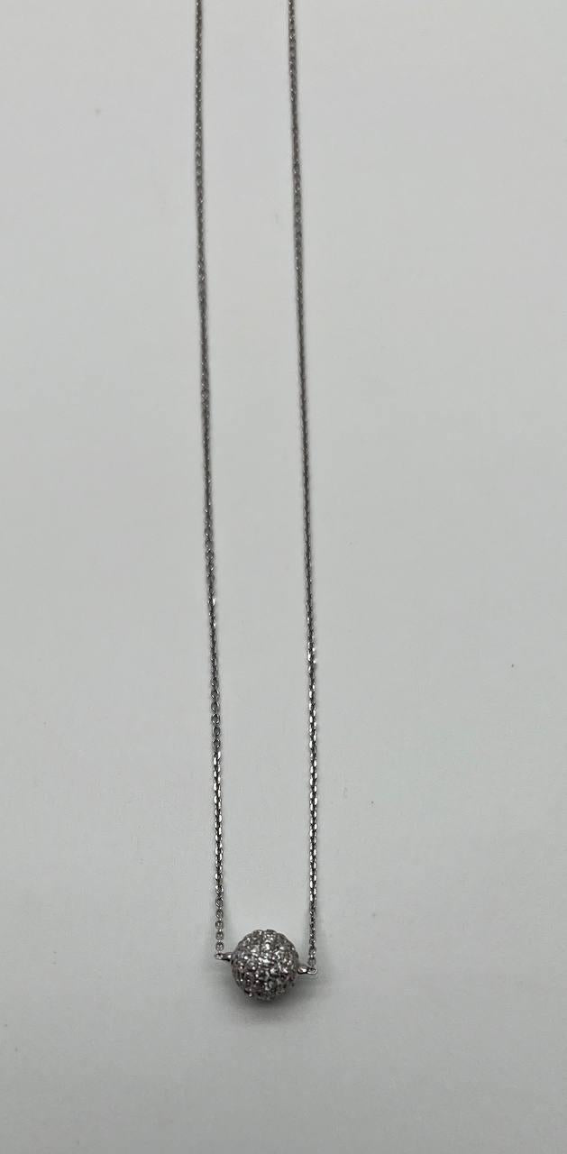 White Brilliant Diamond Pave Round Sphere 14K White Gold Pendant Necklace