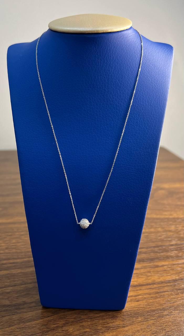 White Brilliant Diamond Pave Round Sphere 14K White Gold Pendant Necklace