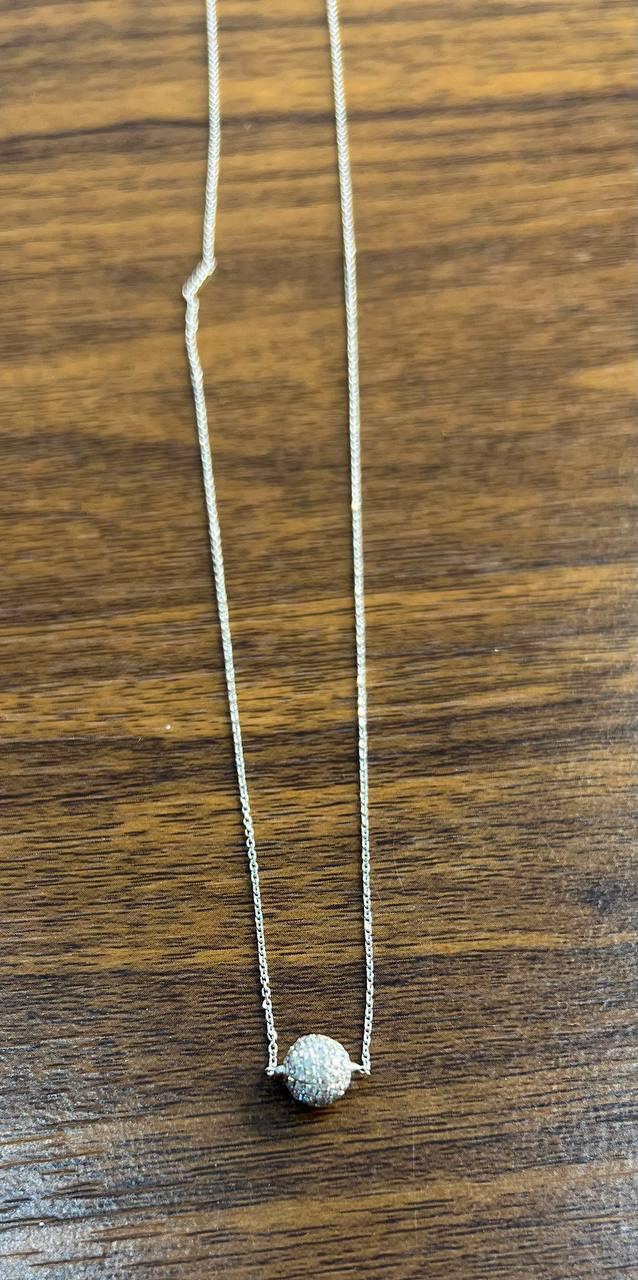 White Brilliant Diamond Pave Round Sphere 14K White Gold Pendant Necklace