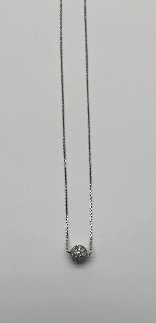 White Brilliant Diamond Pave Round Sphere 14K White Gold Pendant Necklace