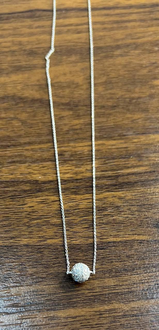 White Brilliant Diamond Pave Round Sphere 14K White Gold Pendant Necklace