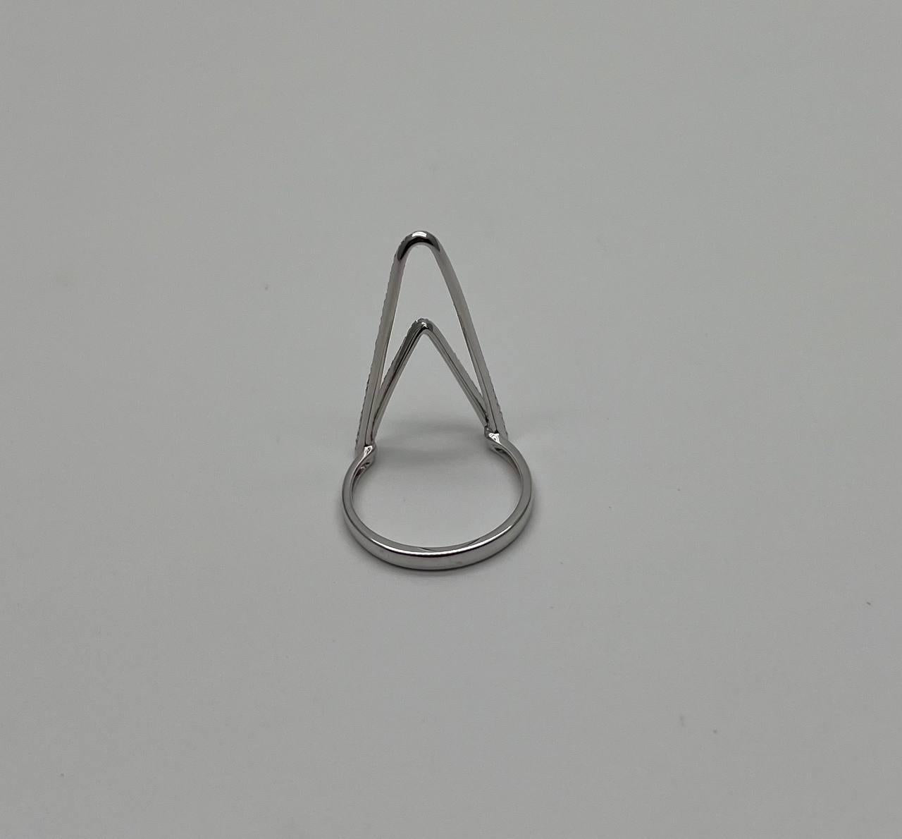 Crown Geometric Triangle Brilliant Cut White Diamond 14 Karat White Gold Ring