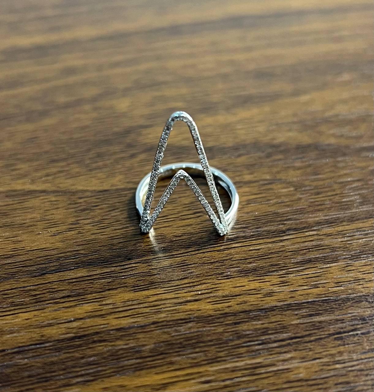 Crown Geometric Triangle Brilliant Cut White Diamond 14 Karat White Gold Ring