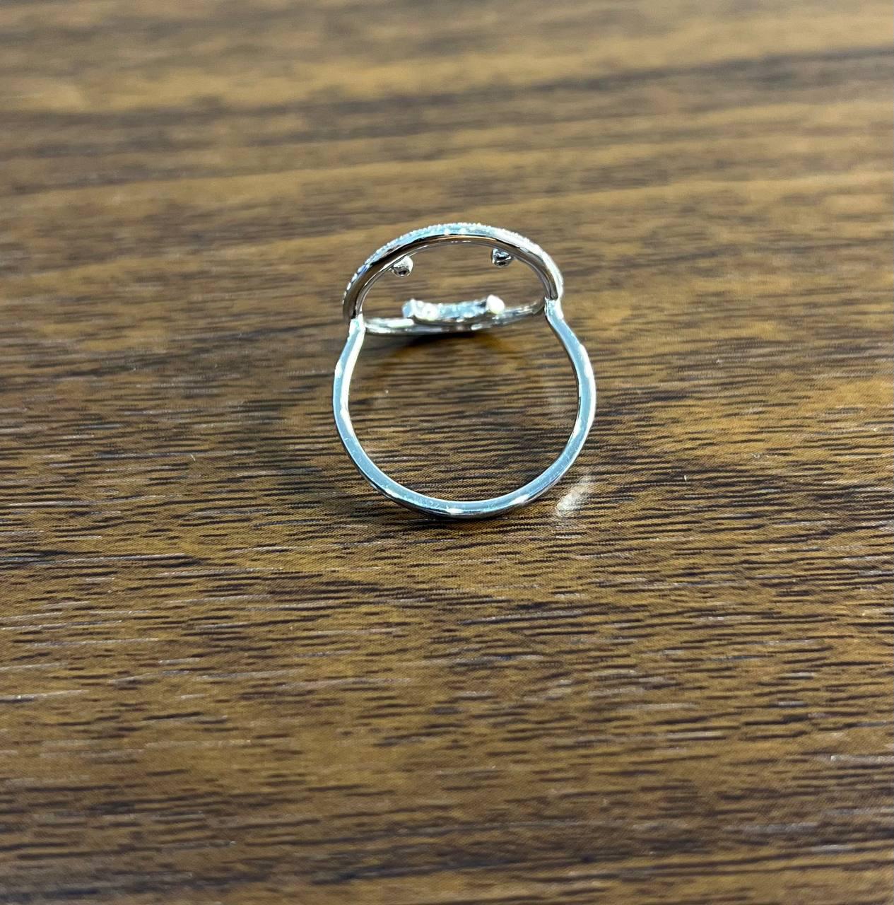 Smile Smiley Face Emoji White Diamond Halo 14K White Gold Statement Fun Ring