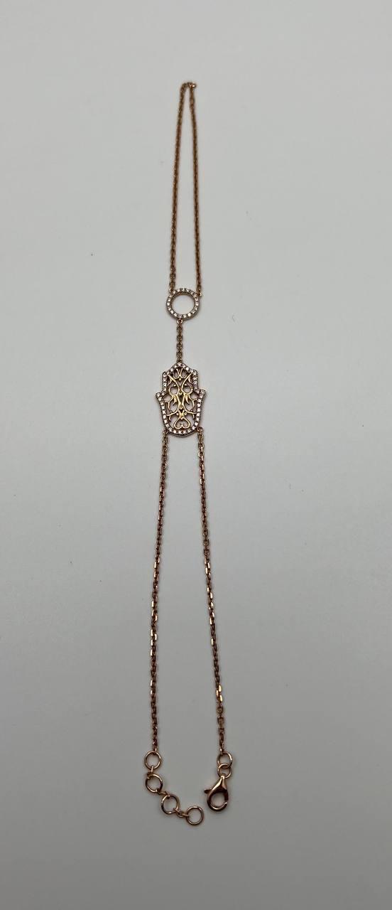 Finger Ring Chain Hamsa Hand Diamond Symbol 18K Rose Gold Bracelet