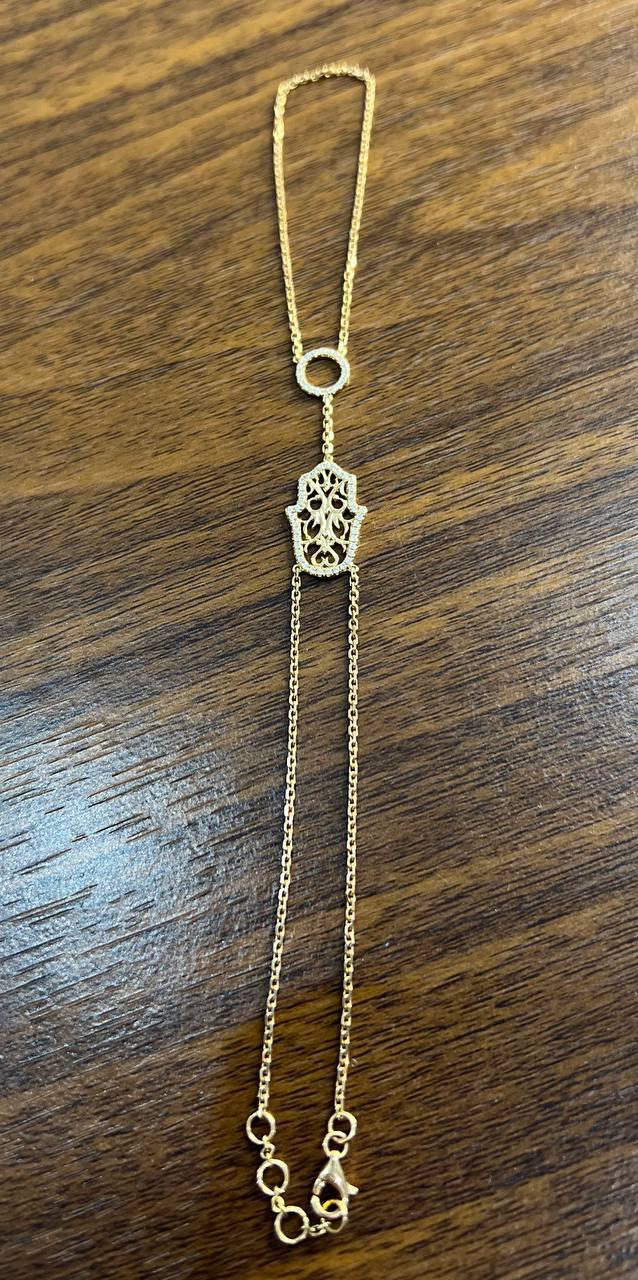 Finger Ring Chain Hamsa Hand Diamond Symbol 18K Rose Gold Bracelet