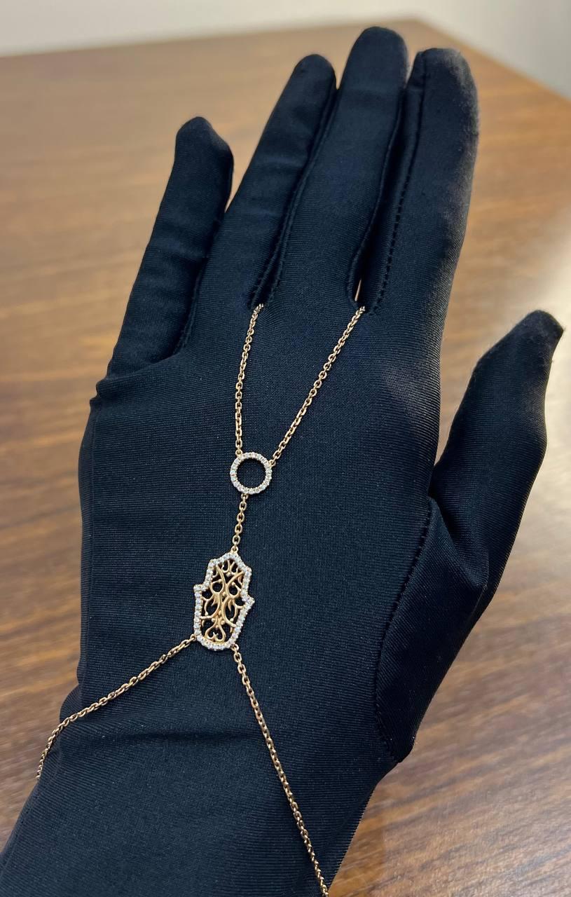 Finger Ring Chain Hamsa Hand Diamond Symbol 18K Rose Gold Bracelet