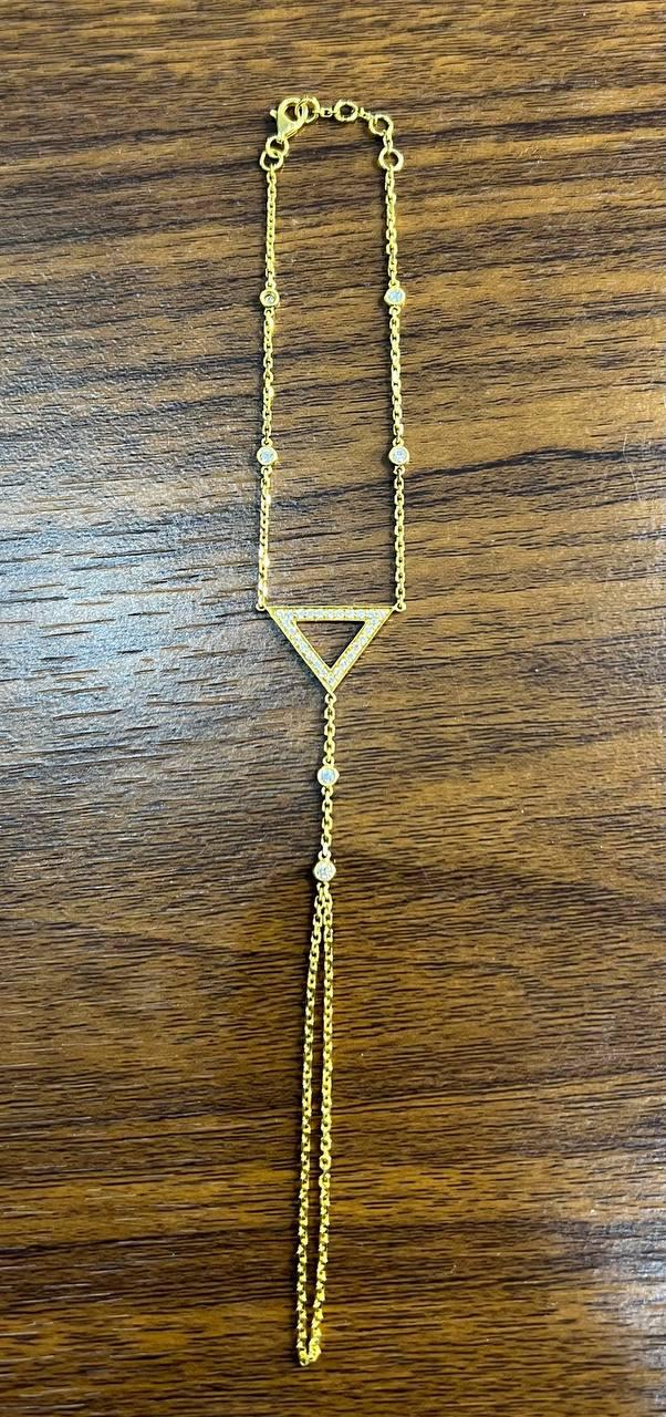 Finger Ring Chain Hand Geometric Diamond Symbol 18K Yellow Gold Chain Bracelet