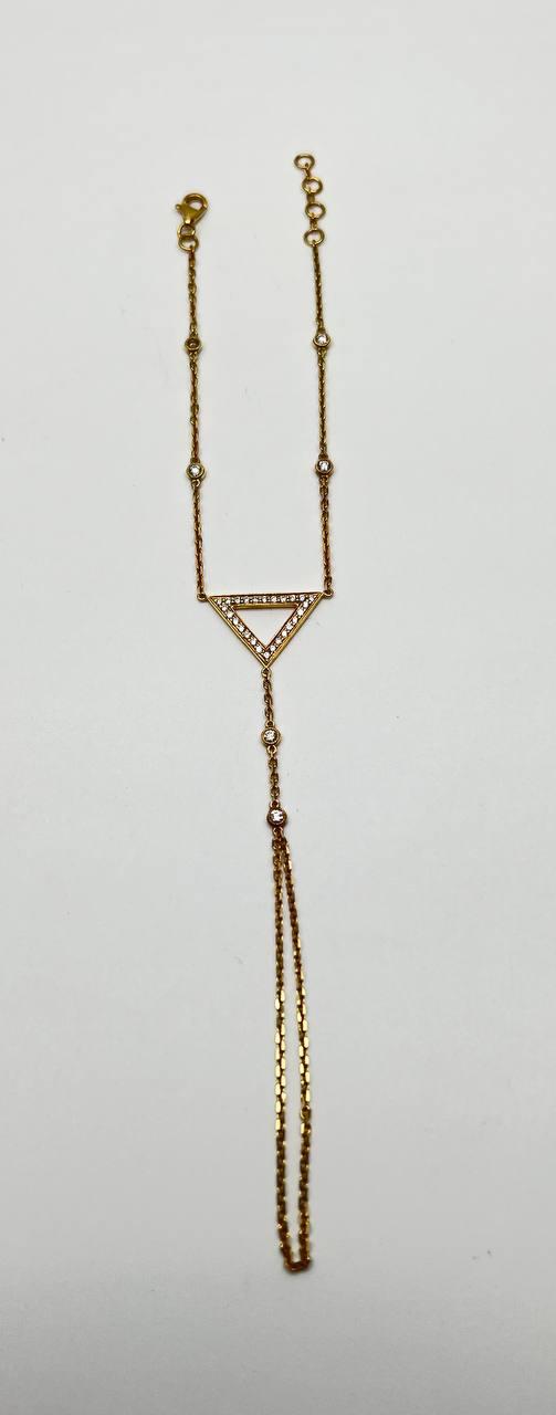Finger Ring Chain Hand Geometric Diamond Symbol 18K Yellow Gold Chain Bracelet